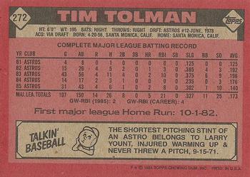 1986 Topps #272 Tim Tolman Back