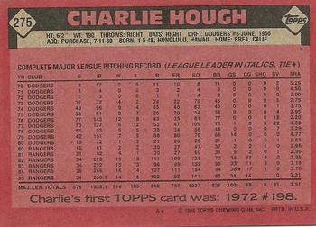 1986 Topps #275 Charlie Hough Back
