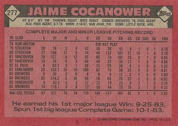 1986 Topps #277 Jaime Cocanower Back
