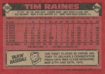 1986 Topps #280 Tim Raines Back