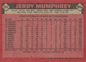 1986 Topps #282 Jerry Mumphrey Back