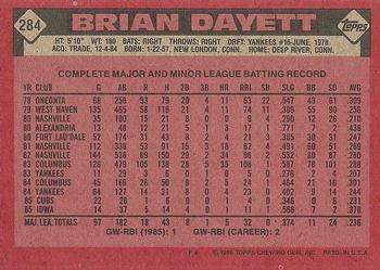 1986 Topps #284 Brian Dayett Back