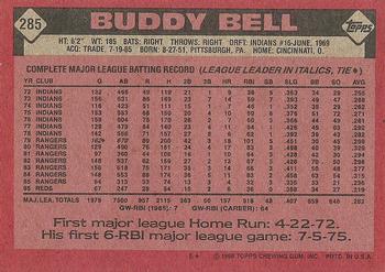 1986 Topps #285 Buddy Bell Back