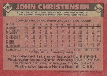 1986 Topps #287 John Christensen Back