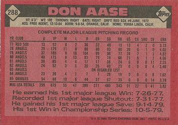 1986 Topps #288 Don Aase Back