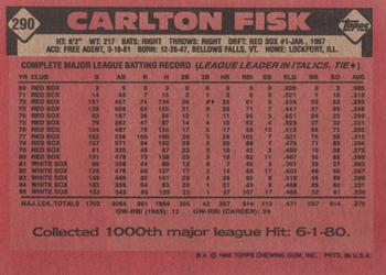 1986 Topps #290 Carlton Fisk Back