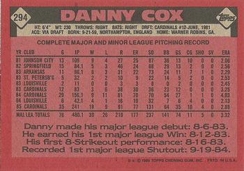1986 Topps #294 Danny Cox Back