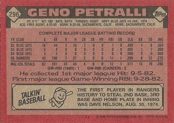 1986 Topps #296 Geno Petralli Back