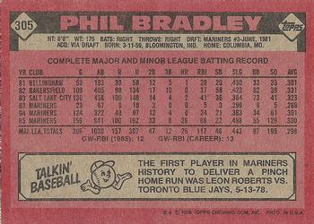 1986 Topps #305 Phil Bradley Back