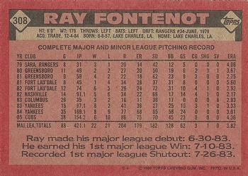 1986 Topps #308 Ray Fontenot Back