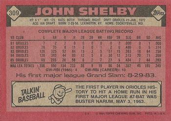 1986 Topps #309 John Shelby Back