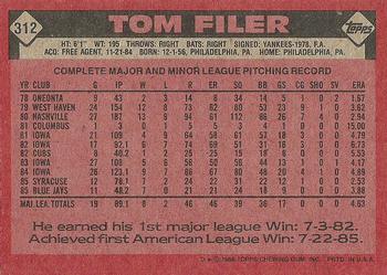 1986 Topps #312 Tom Filer Back