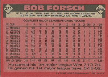 1986 Topps #322 Bob Forsch Back