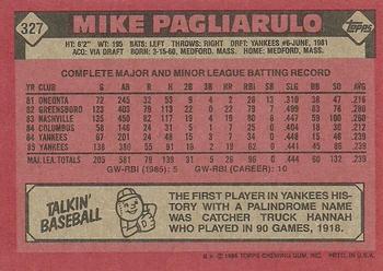 1986 Topps #327 Mike Pagliarulo Back