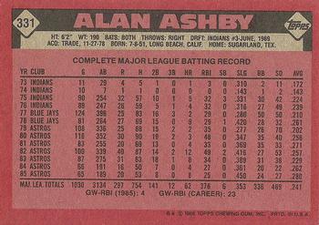 1986 Topps #331 Alan Ashby Back