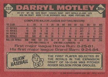 1986 Topps #332 Darryl Motley Back