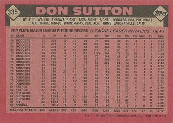 1986 Topps #335 Don Sutton Back