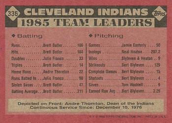 1986 Topps #336 Indians Leaders Back