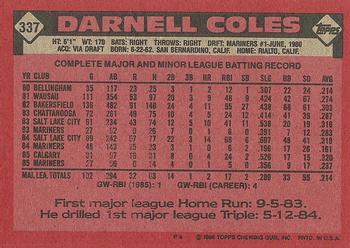 1986 Topps #337 Darnell Coles Back