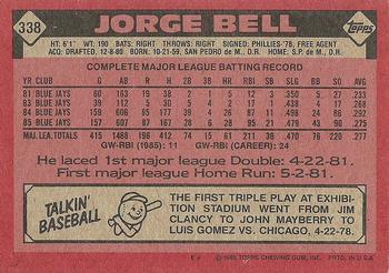 1986 Topps #338 Jorge Bell Back