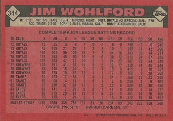 1986 Topps #344 Jim Wohlford Back