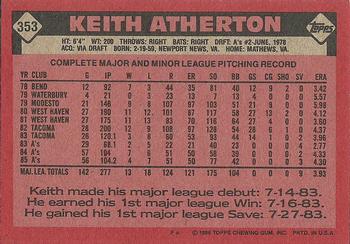 1986 Topps #353 Keith Atherton Back