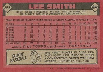 1986 Topps #355 Lee Smith Back