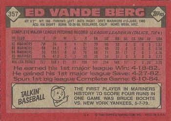 1986 Topps #357 Ed Vande Berg Back