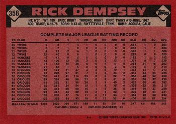 1986 Topps #358 Rick Dempsey Back
