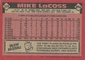 1986 Topps #359 Mike LaCoss Back