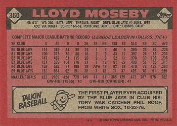 1986 Topps #360 Lloyd Moseby Back