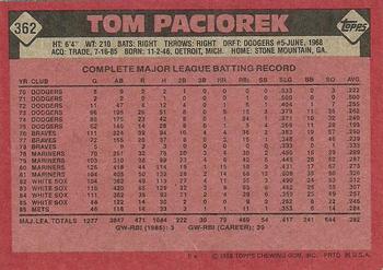 1986 Topps #362 Tom Paciorek Back