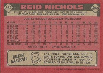 1986 Topps #364 Reid Nichols Back