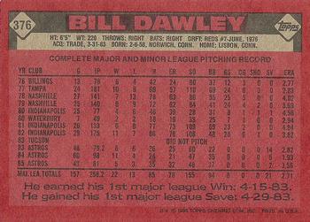 1986 Topps #376 Bill Dawley Back