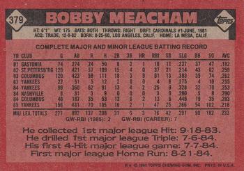 1986 Topps #379 Bobby Meacham Back