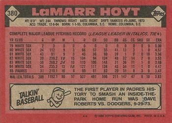 1986 Topps #380 LaMarr Hoyt Back