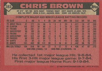 1986 Topps #383 Chris Brown Back