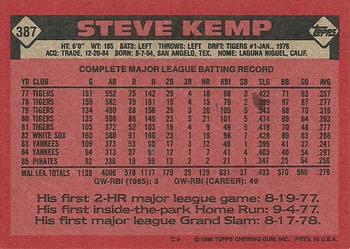 1986 Topps #387 Steve Kemp Back