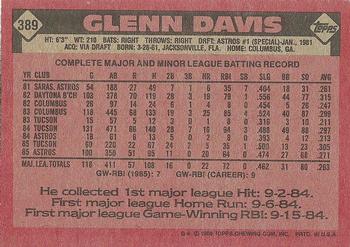 1986 Topps #389 Glenn Davis Back