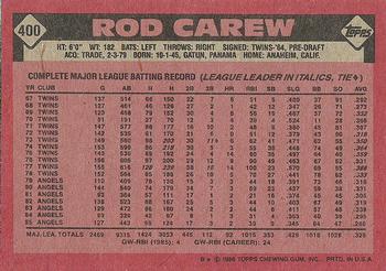 1986 Topps #400 Rod Carew Back