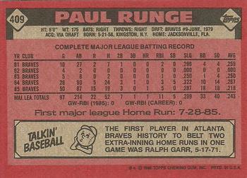 1986 Topps #409 Paul Runge Back
