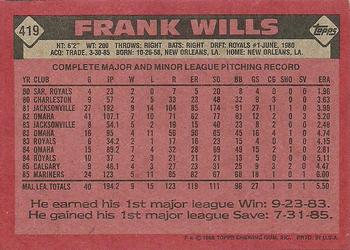 1986 Topps #419 Frank Wills Back