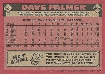 1986 Topps #421 Dave Palmer Back