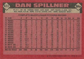 1986 Topps #423 Dan Spillner Back