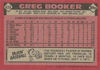 1986 Topps #429 Greg Booker Back