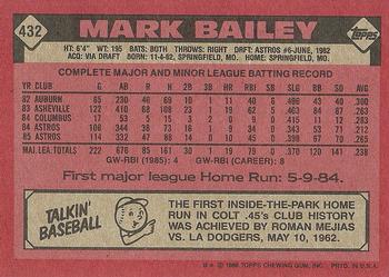 1986 Topps #432 Mark Bailey Back