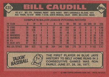 1986 Topps #435 Bill Caudill Back