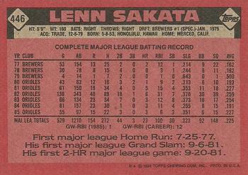 1986 Topps #446 Lenn Sakata Back