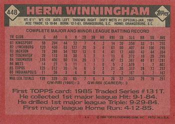 1986 Topps #448 Herm Winningham Back