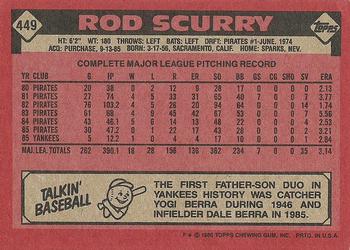 1986 Topps #449 Rod Scurry Back